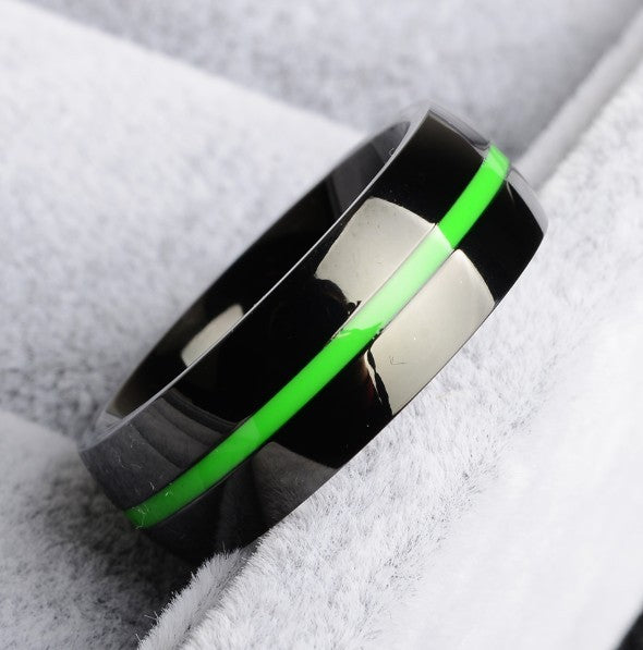 Mens Stainless Steel Thin blue line Ring