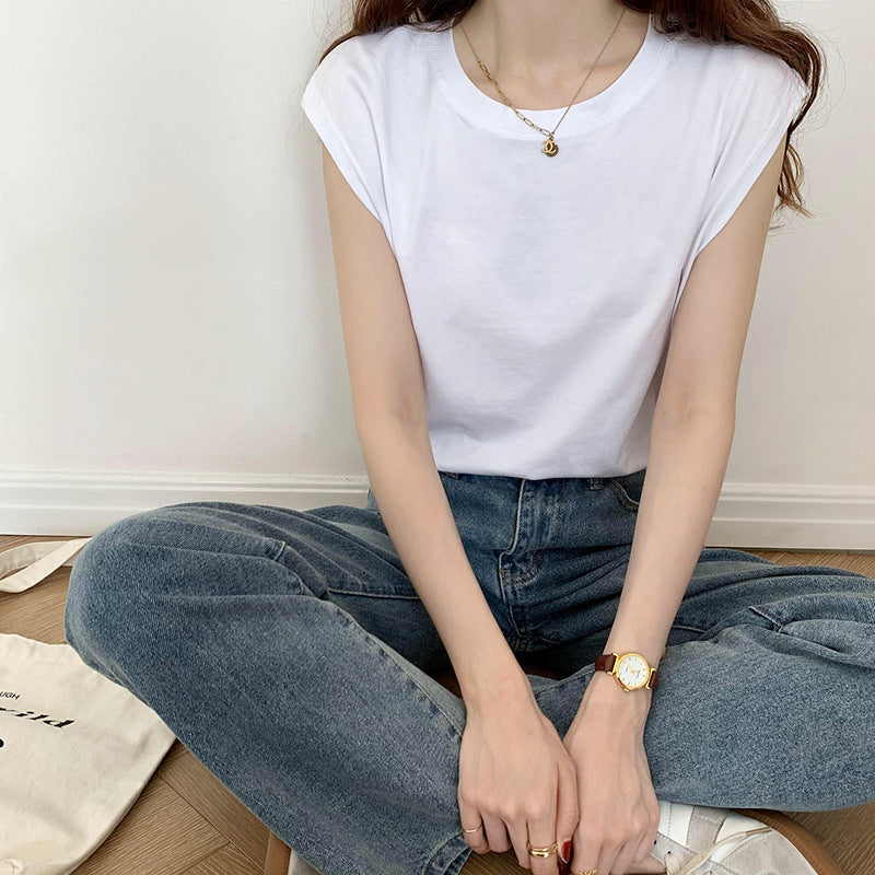Fashion Black Vest T-shirt Top Outer Wear Ins