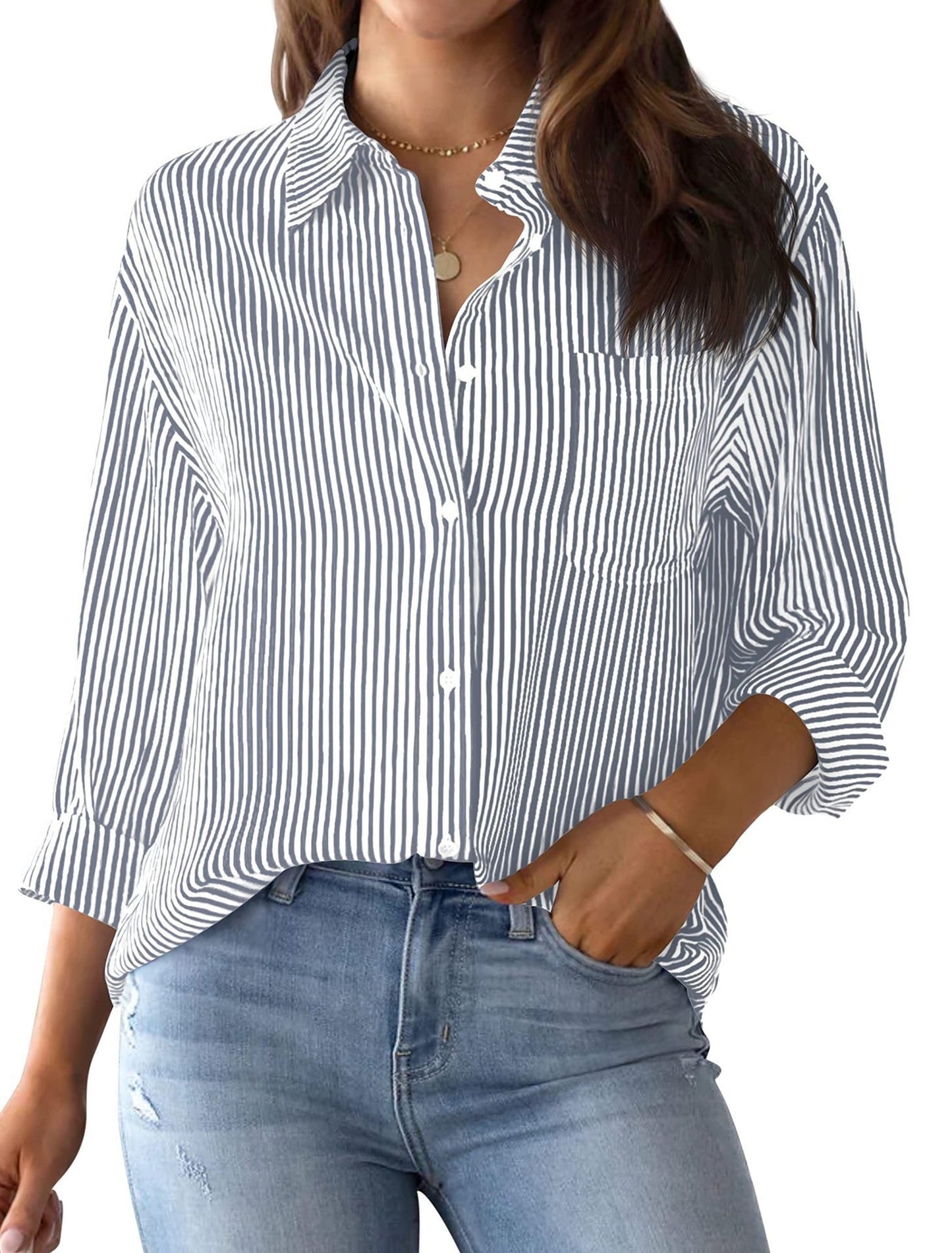 Women's Casual Long Sleeved Shirt With Pockets