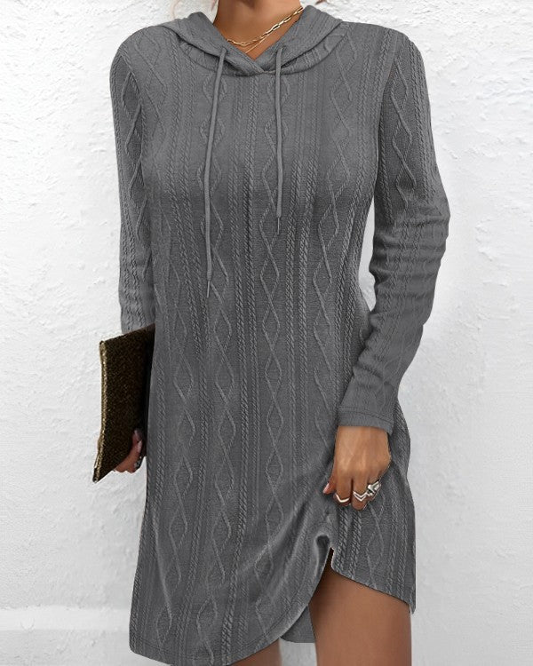 Woman's Long Sleeve Hooded Pullover Knitted Dress