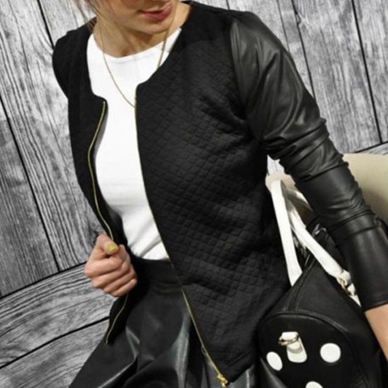 Female Leather Patchwork Coats