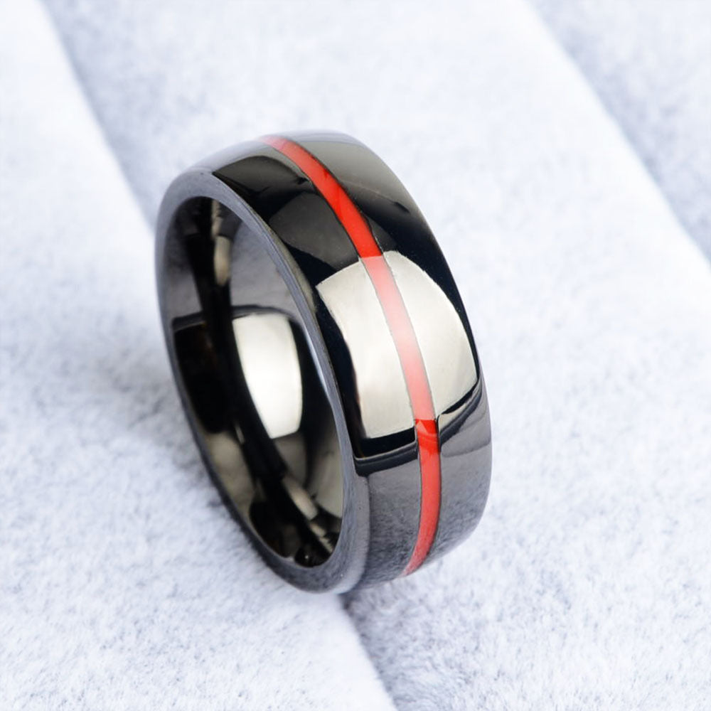 Mens Stainless Steel Thin blue line Ring