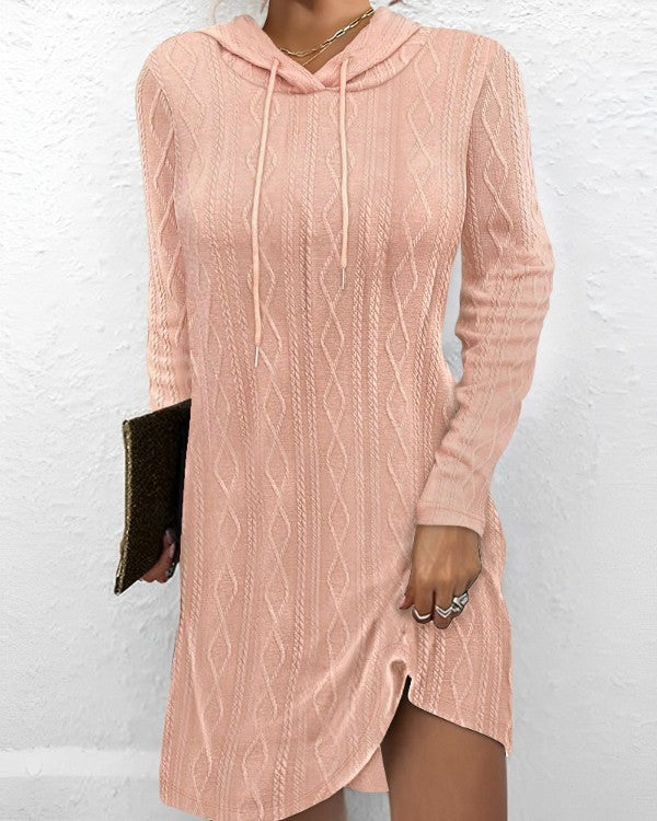 Woman's Long Sleeve Hooded Pullover Knitted Dress