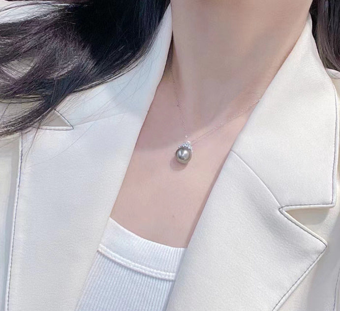 Black Pearl Pendant S925 Silver Ice Queen Sea Pearl Necklace