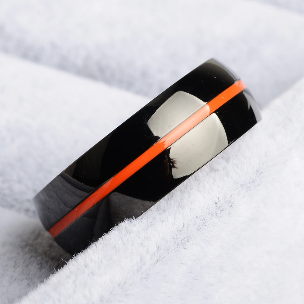Mens Stainless Steel Thin blue line Ring
