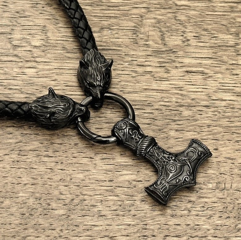 Mens Fashion Leather Necklace Hammer Shape Pendant