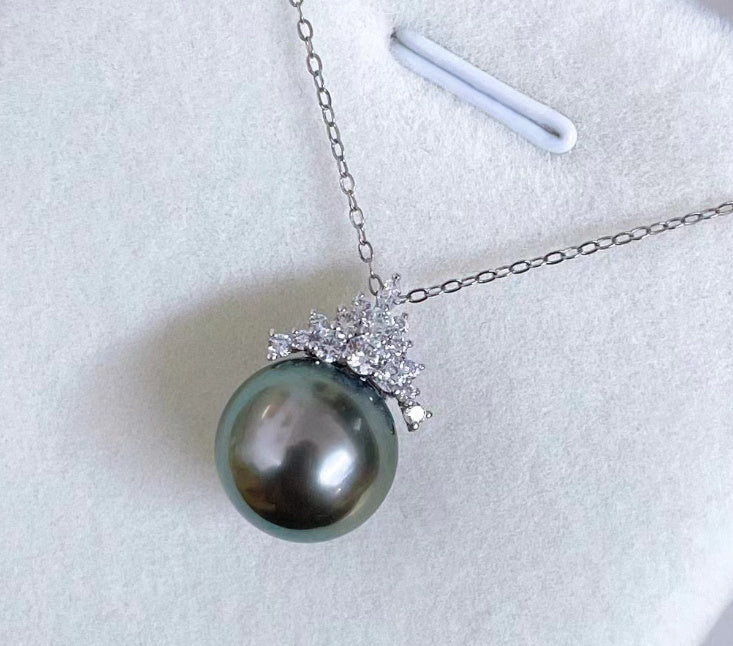 Black Pearl Pendant S925 Silver Ice Queen Sea Pearl Necklace