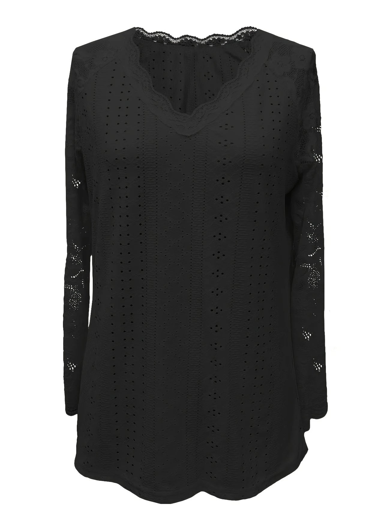 Contrast Lace V-neck Eyelet Top
