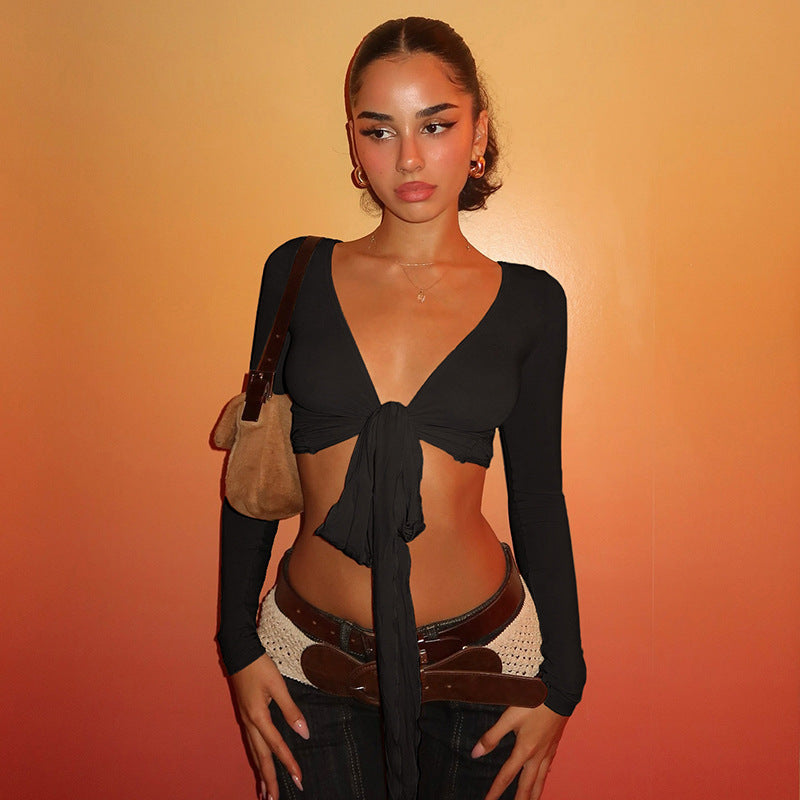 Sexy Deep V-neck Short Blouse