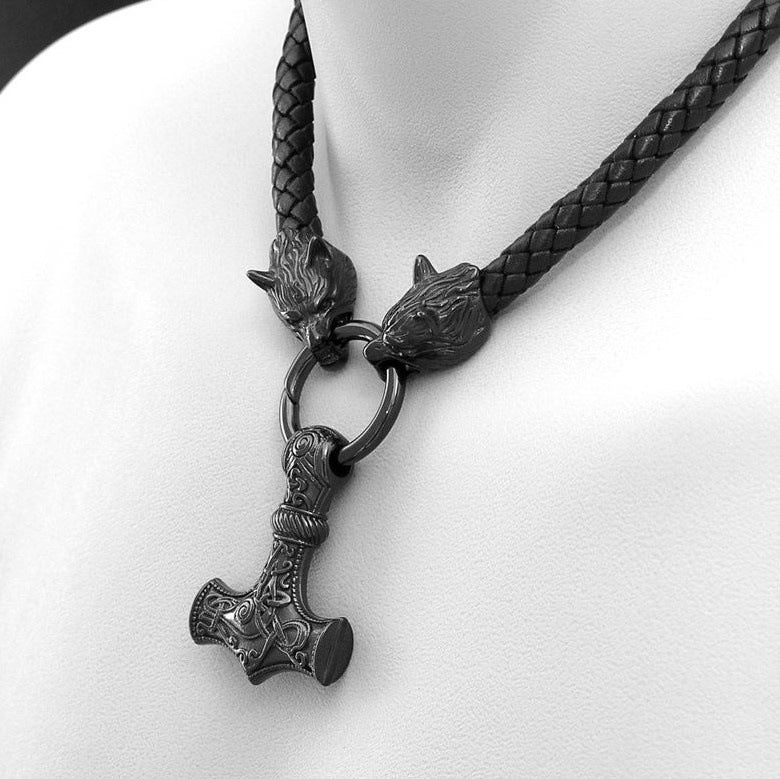 Mens Fashion Leather Necklace Hammer Shape Pendant