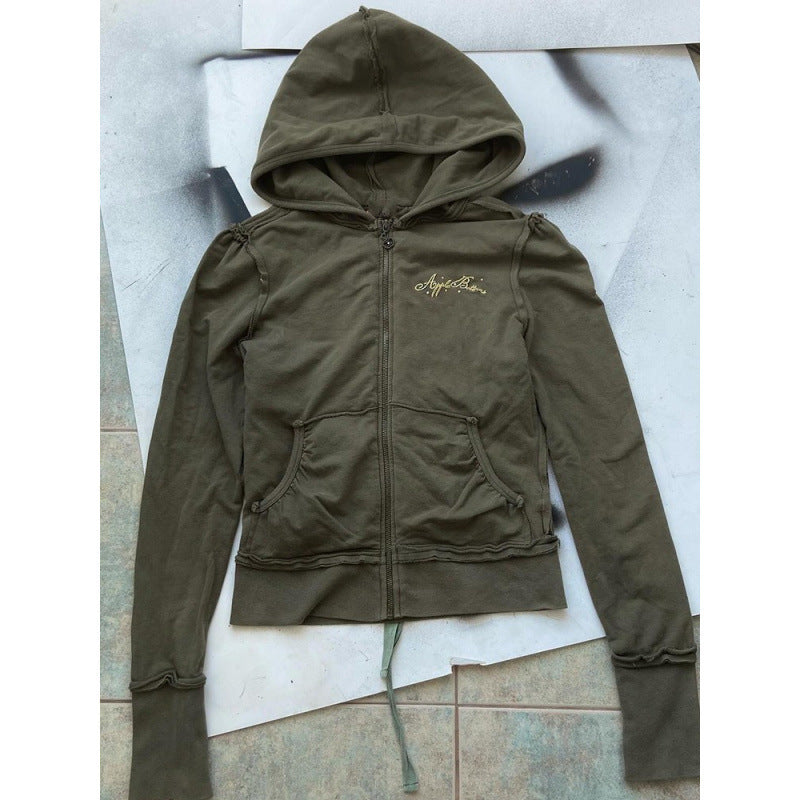 Vintage Design Olive Green Hooded