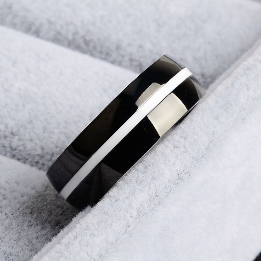 Mens Stainless Steel Thin blue line Ring