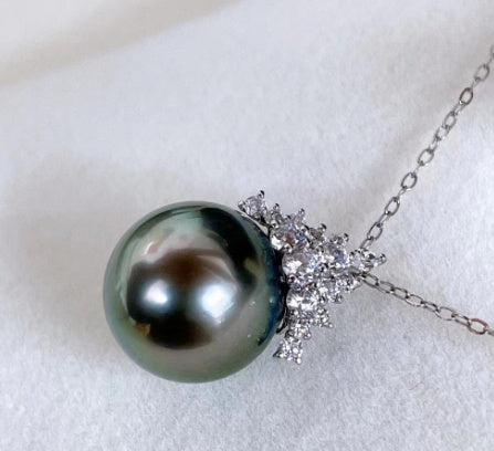 Black Pearl Pendant S925 Silver Ice Queen Sea Pearl Necklace