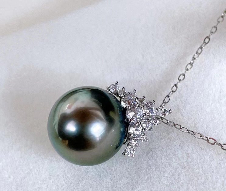 Black Pearl Pendant S925 Silver Ice Queen Sea Pearl Necklace