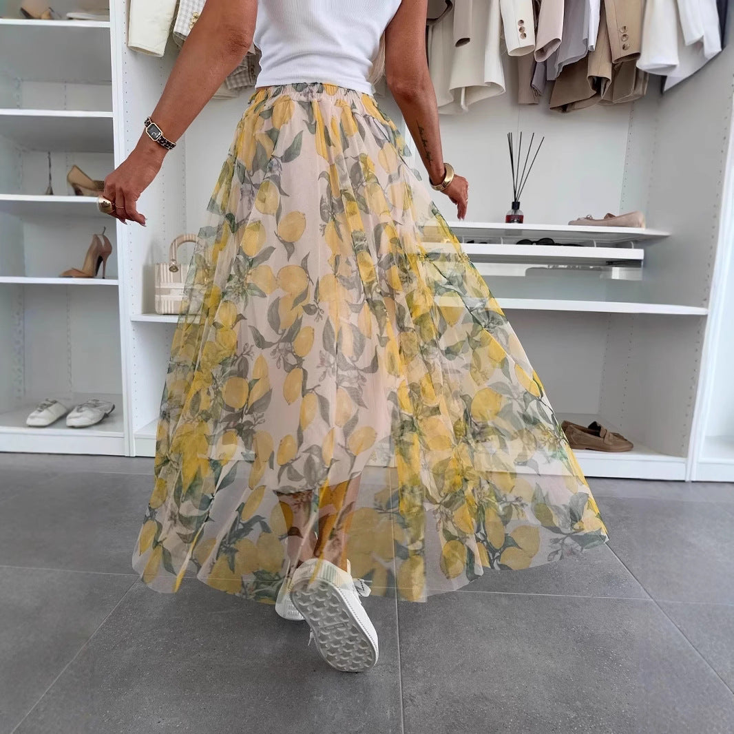 Elastic Waist Large Swing Casual Skirt