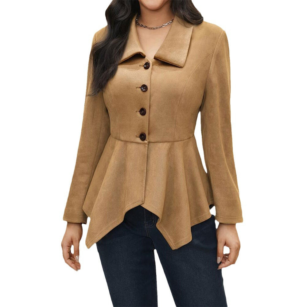 Women's Elegant Casual Polo Collar Suede Coat