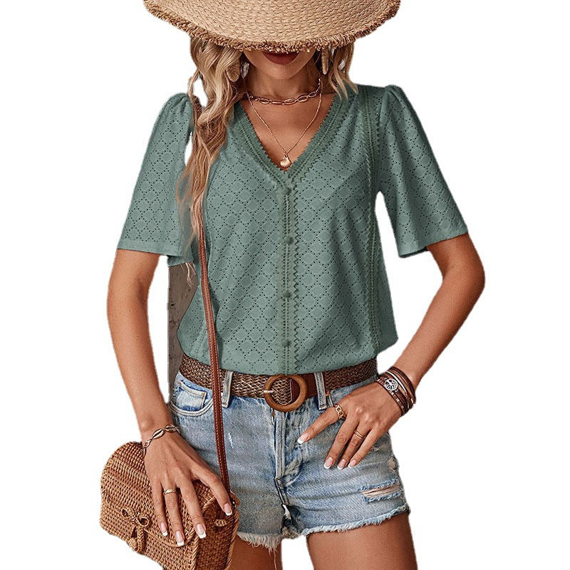 Women's V-neck Lace Top