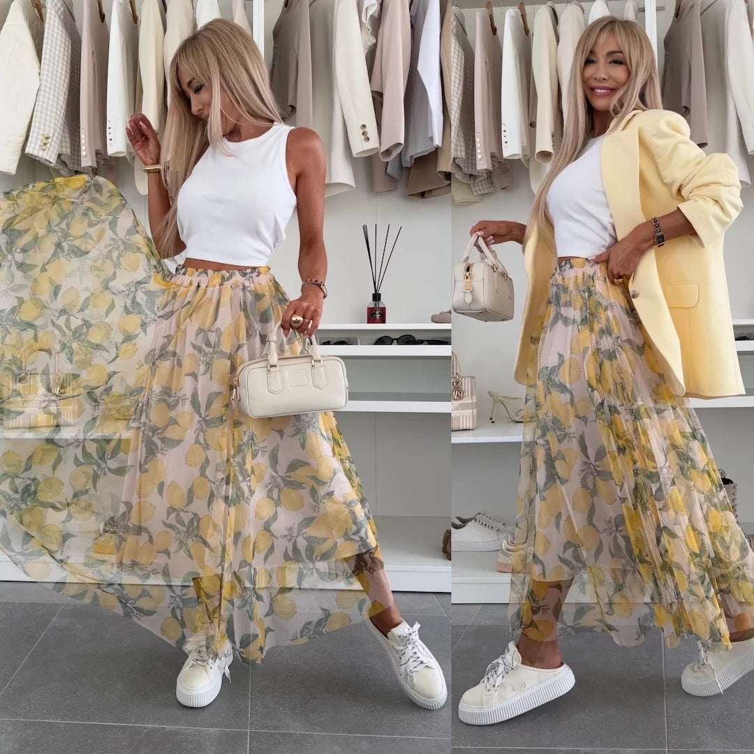 Elastic Waist Large Swing Casual Skirt