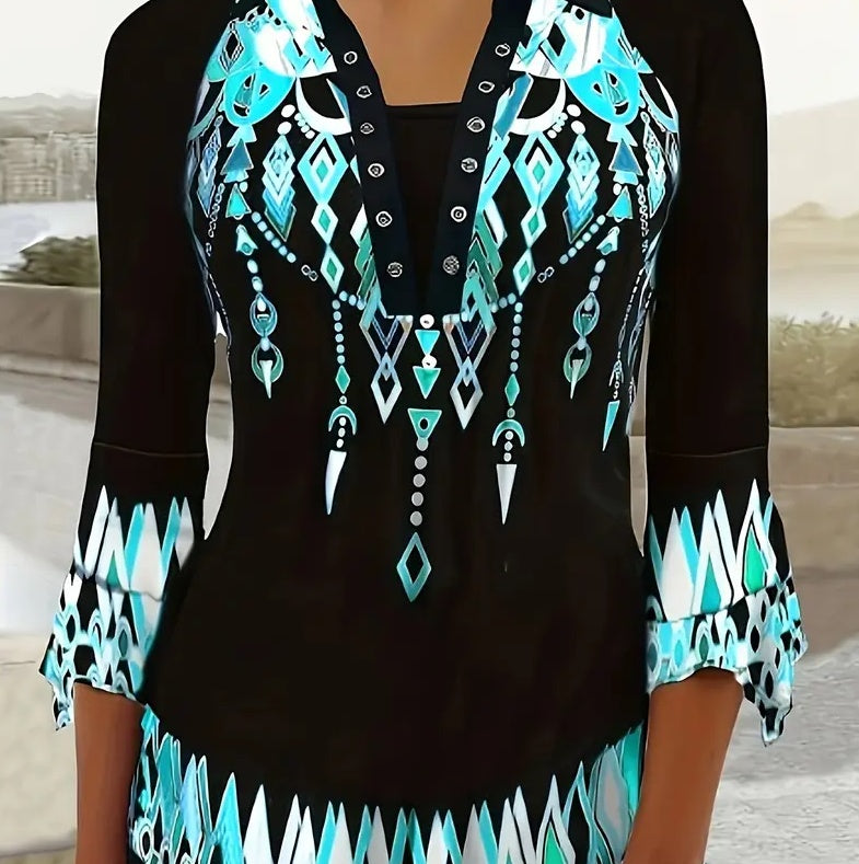Ladies' Printed Long-sleeved Top