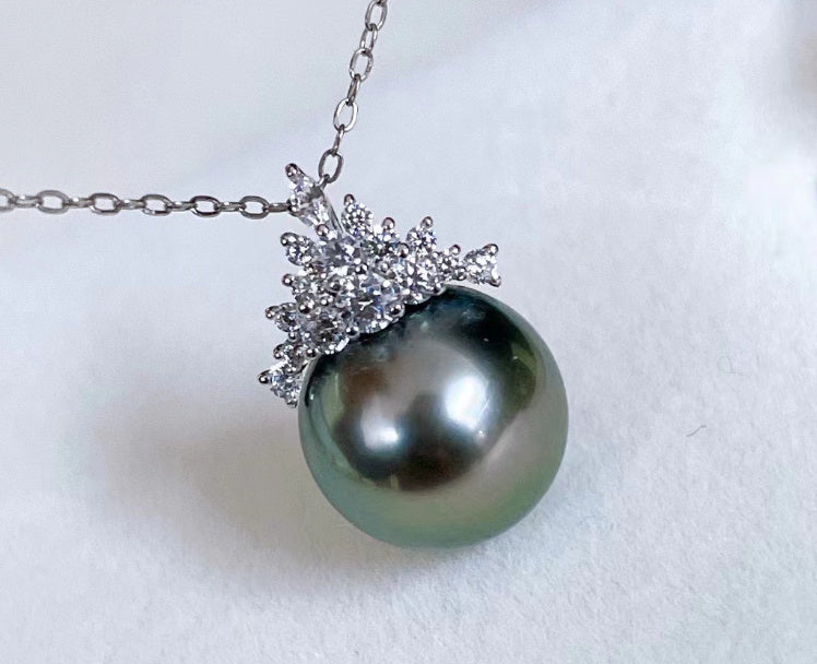 Black Pearl Pendant S925 Silver Ice Queen Sea Pearl Necklace