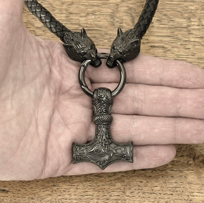 Mens Fashion Leather Necklace Hammer Shape Pendant