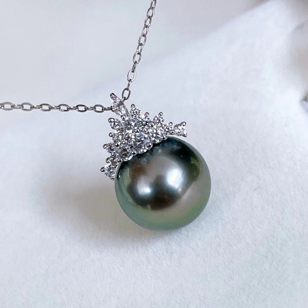 Black Pearl Pendant S925 Silver Ice Queen Sea Pearl Necklace