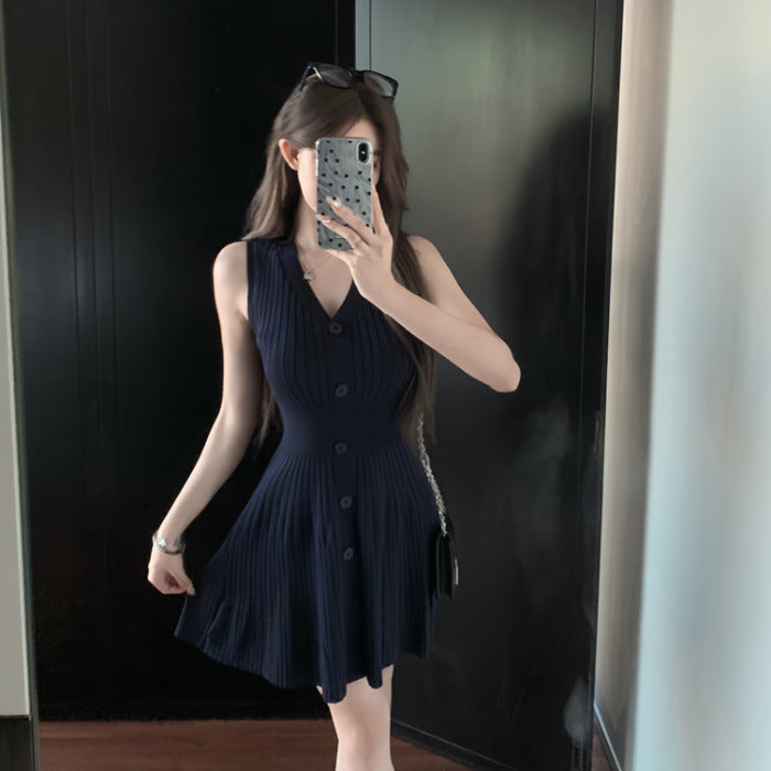 V-neck Slim Thread Knitted Fishtail Dress