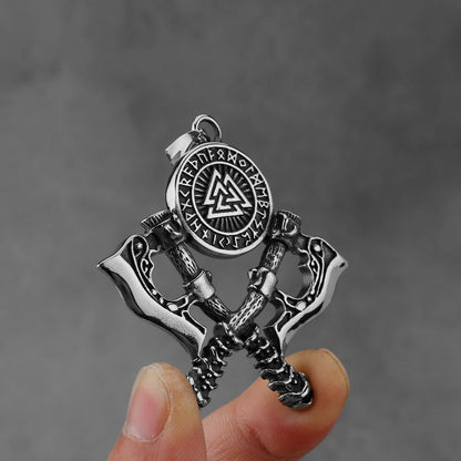 Mens Double Axe Stainless Steel Pendant Necklace