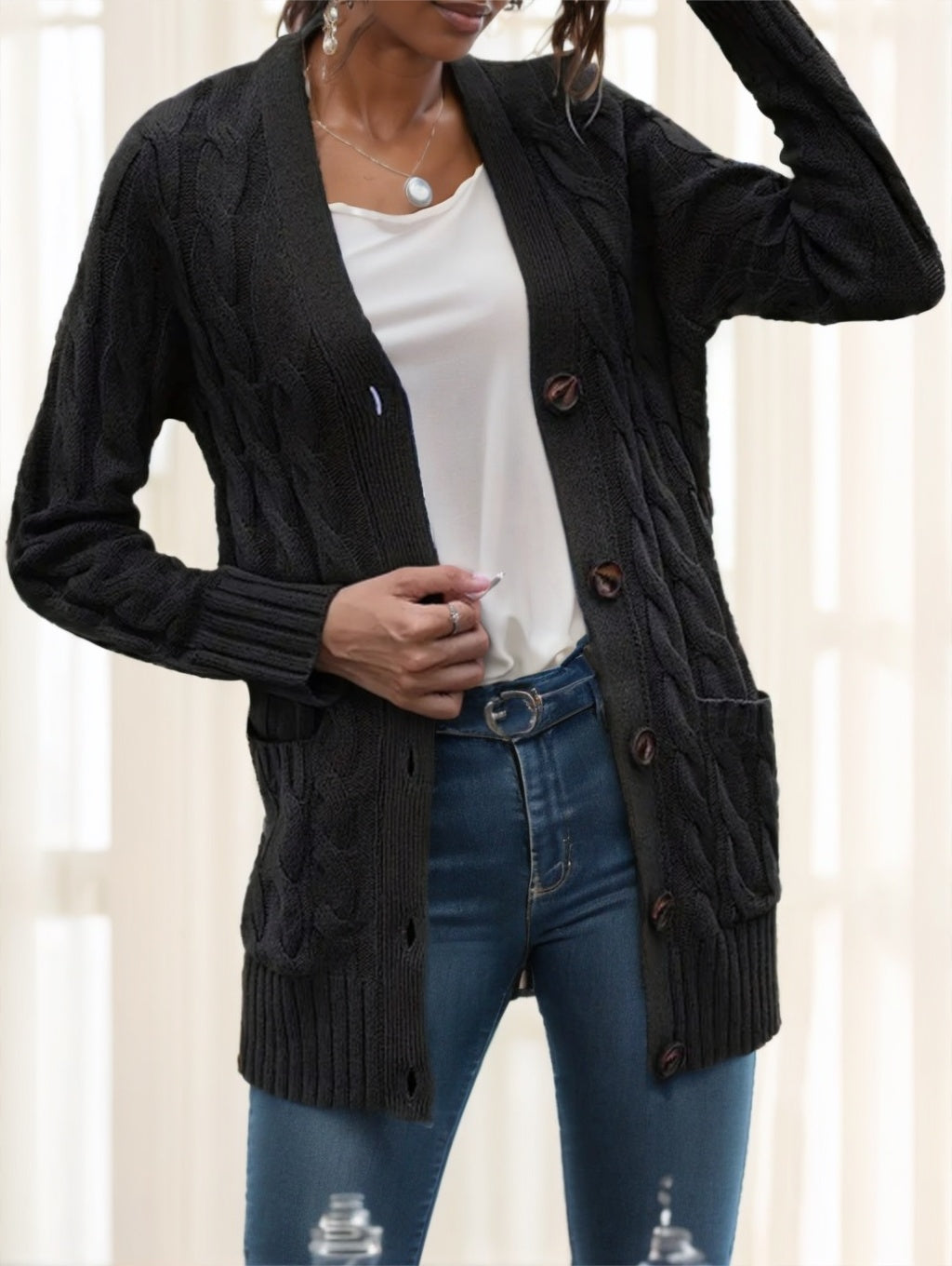 Women's Loose-Fit Cardigan With Double Buttons