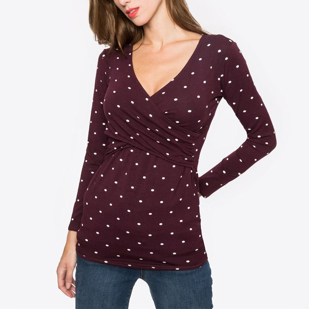 Maternity Deep V-neck print long sleeves