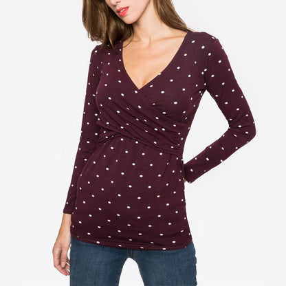 Maternity Deep V-neck print long sleeves