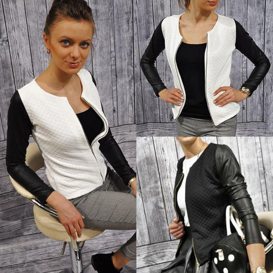 Female Leather Patchwork Coats