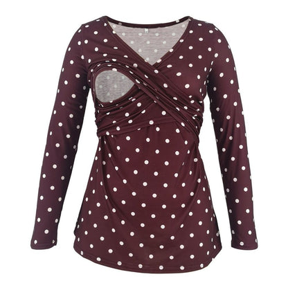 Maternity Deep V-neck print long sleeves