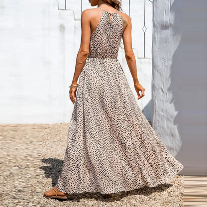 Women's Sleeveless Polka Dot Waist Split Sling Dress