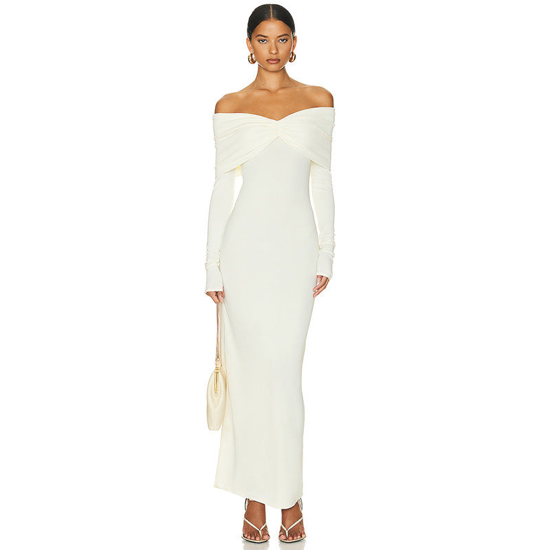 French Style Off-shoulder Tube Top Long Sleeve Dress Women