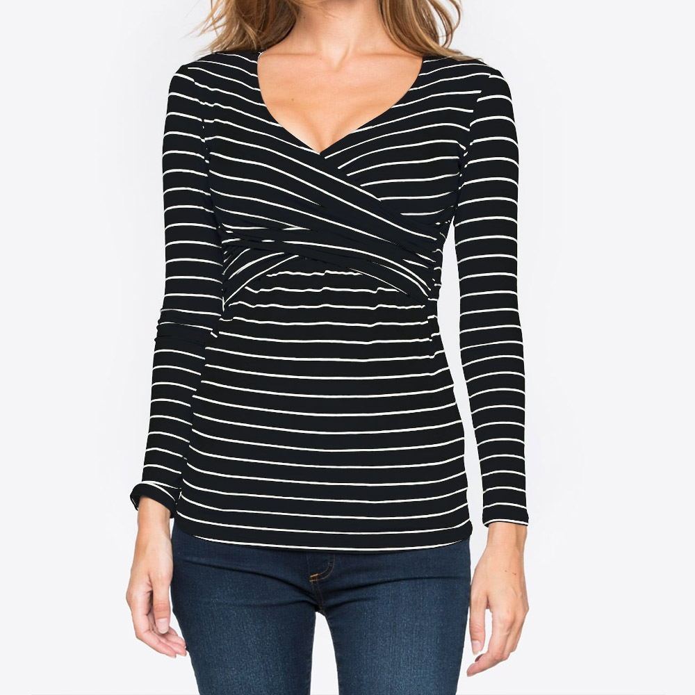 Maternity Deep V-neck print long sleeves