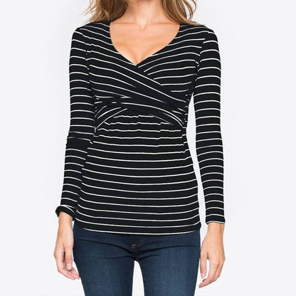 Maternity Deep V-neck print long sleeves