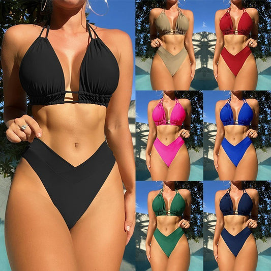 Women's High Elastic Pure Color Bikini Swimsuit