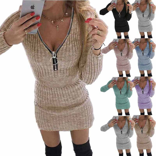 Long Sleeved Knitted Hip Dress