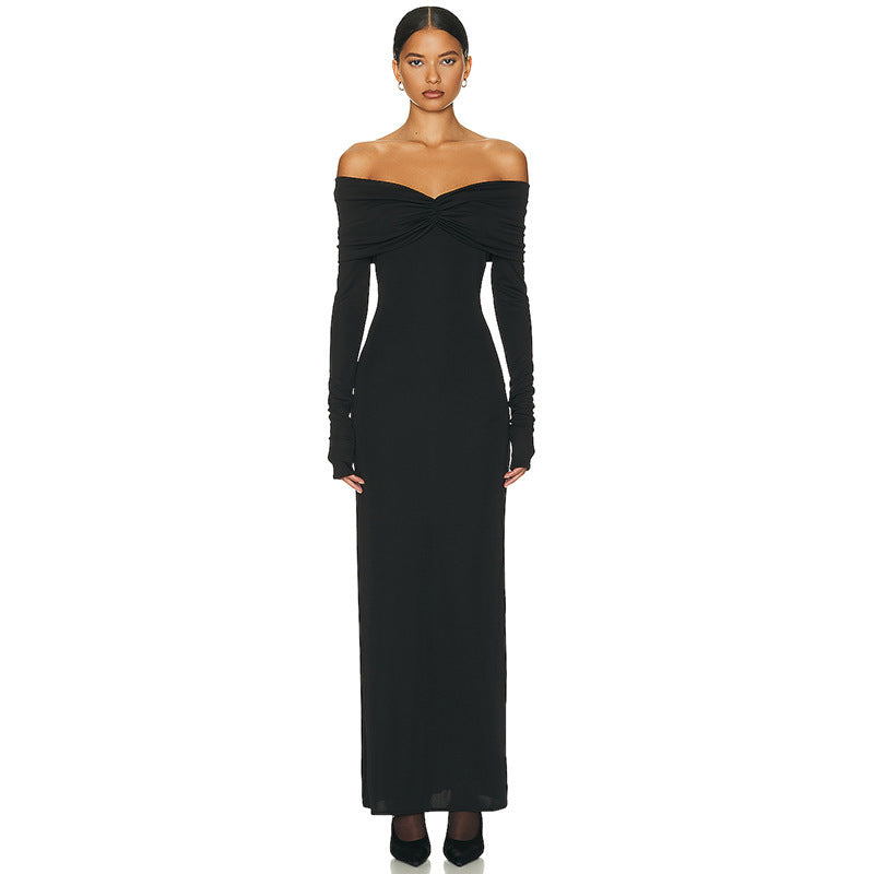 French Style Off-shoulder Tube Top Long Sleeve Dress Women
