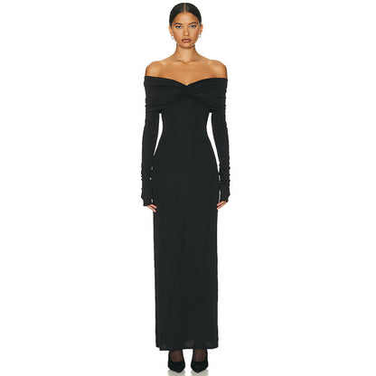French Style Off-shoulder Tube Top Long Sleeve Dress Women