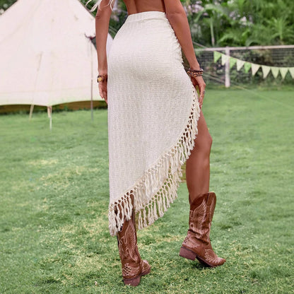Tassel Beach Hollow Irregular Skirt Sexy