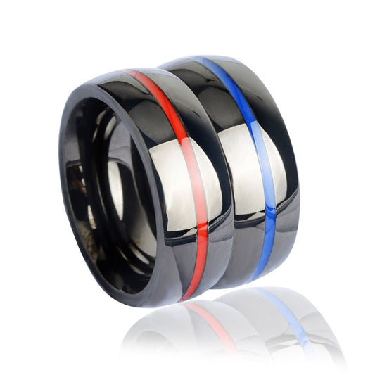 Mens Stainless Steel Thin blue line Ring