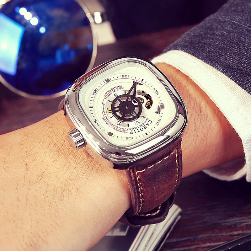 Mens hollow square dial watch