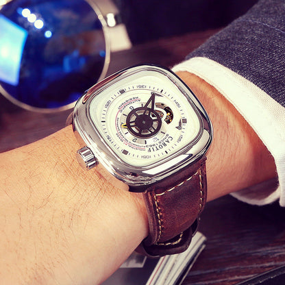 Mens hollow square dial watch