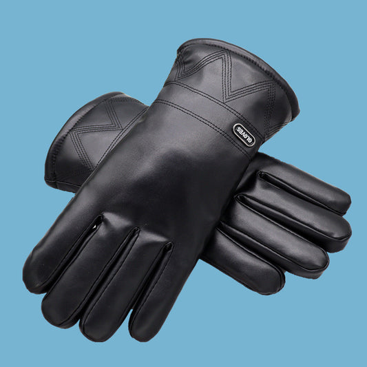 Down Cotton Fleece-lined Leather Gloves