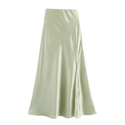 One-side Lace Satin Skirt