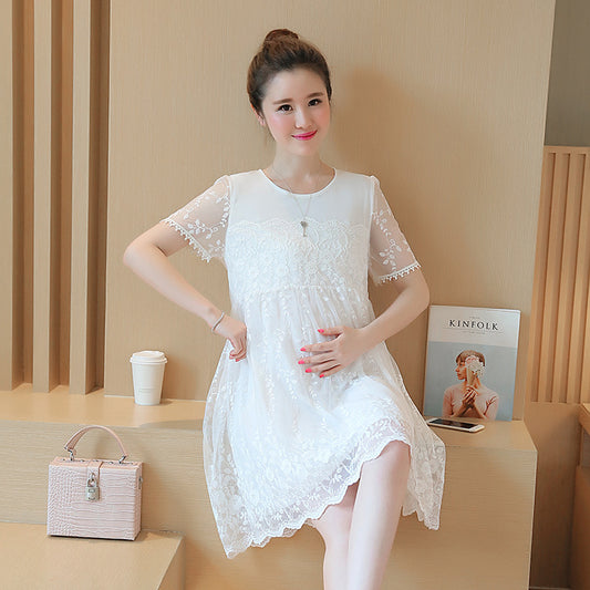 Crochet flower maternity dress