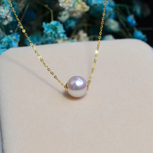 18 K gold Akoya natural seawater pearl pendant necklace