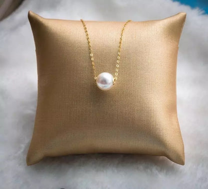 18 K gold Akoya natural seawater pearl pendant necklace